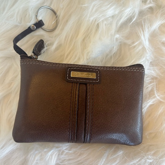 Kate Landry Brown Leather Coin Keychain Wallet Pouch S - Picture 1 of 9